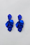 Leaf earrings, metallic blue