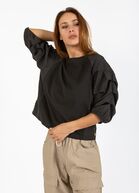 Blouse with puffy sleeves, black