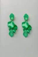 Leaf earrings, metallic strong green