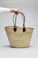 Straw bag classic L, black