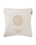 Sea embroidered recycled cotton pillow cover 50x50, white/light beige