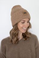 Chunky rib beanie w logo, camel